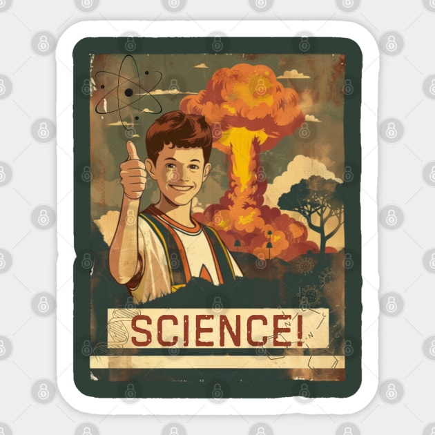 Science, retro style, explosion, atomic bomb Sticker by Pattyld